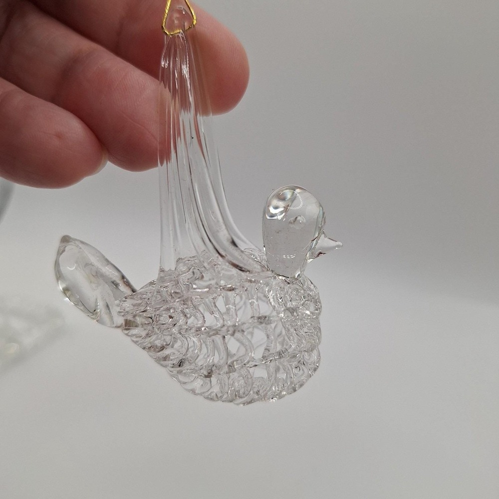 Vintage Spun Glass Christmas Ornaments Set 2 Clear Birds Spaghetti Glass - Picture 8 of 10